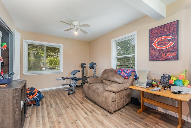 7900 S 86th Ct, Justice, IL 60458 - workout area with wood finished floors, ceiling fan, and healthy amount of natural light