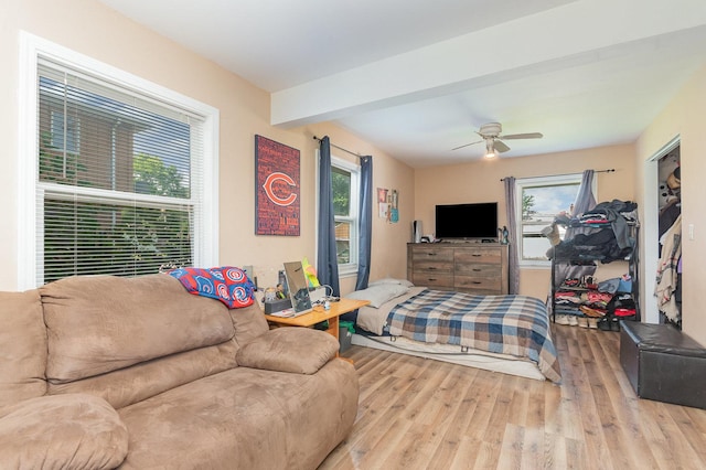 7900 S 86th Ct, Justice, IL 60458 - living room with wood finished floors, a ceiling fan, and beamed ceiling