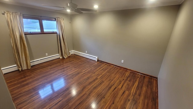 5448 W Agatite Ave, Chicago, IL 60630 - spare room with a baseboard radiator, a ceiling fan, wood finished floors, and recessed lighting