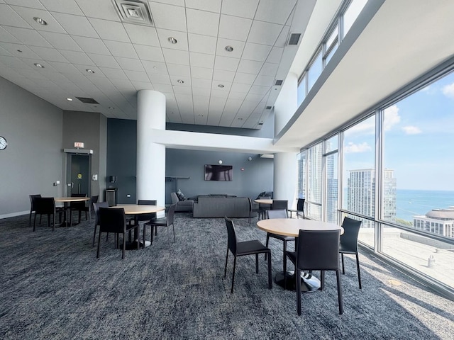 100 E 14th St Unit 1108, Chicago, IL 60605 - carpeted dining space featuring a high ceiling and baseboards