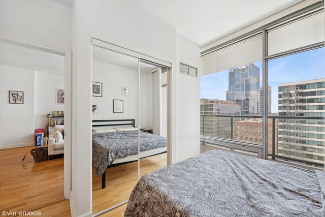100 E 14th St Unit 1108, Chicago, IL 60605 - bedroom with wood finished floors, a view of city, and a closet