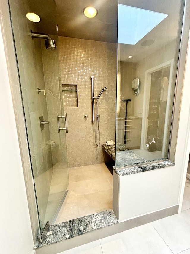 4049 Michelline Ln, Northbrook, IL 60062 - bathroom with a shower stall and tile patterned floors