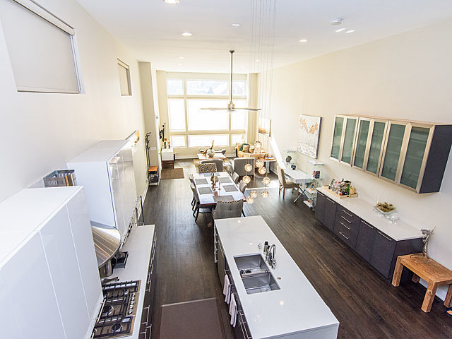 2036 W Huron St, Chicago, IL 60612 - living area featuring dark wood-style floors, recessed lighting, and ceiling fan