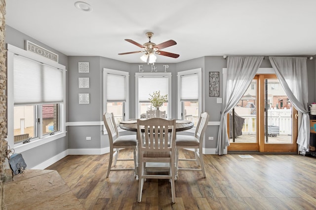 18049 Brittany Ln, Lansing, IL 60438 - dining area featuring wood finished floors, ceiling fan, and plenty of natural light