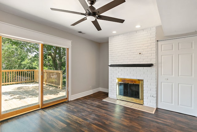 1479 Exeter Ct, Hoffman Estates, IL 60010 - unfurnished living room featuring recessed lighting, wood finished floors, a ceiling fan, and a fireplace