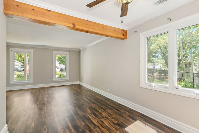1479 Exeter Ct, Hoffman Estates, IL 60010 - unfurnished room with dark wood-style flooring, ceiling fan, and ornamental molding