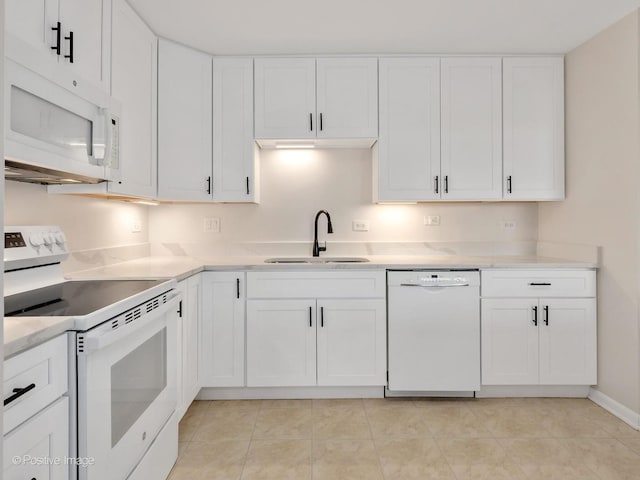 123 Acacia Cir Unit 414, Indian Head Park, IL 60525 - kitchen with white appliances, white cabinetry, and light tile patterned floors
