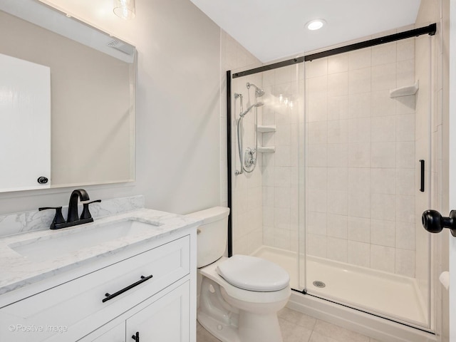 123 Acacia Cir Unit 414, Indian Head Park, IL 60525 - bathroom with a stall shower, vanity, tile patterned flooring, and recessed lighting