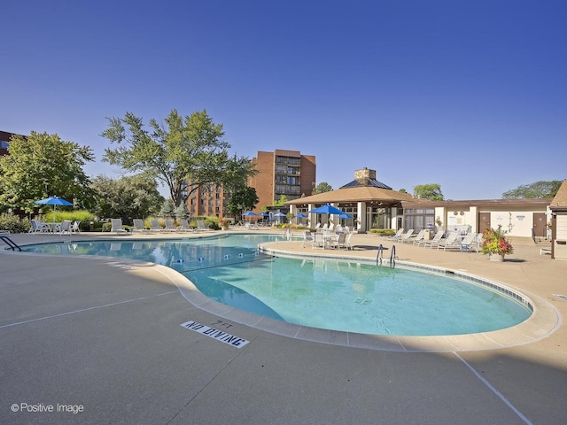 123 Acacia Cir Unit 414, Indian Head Park, IL 60525 - community pool featuring a gazebo and a patio area