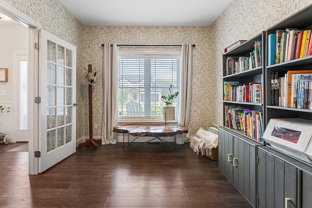 806 Cole Ln, Mahomet, IL 61853 - sitting room featuring wallpapered walls and dark wood finished floors