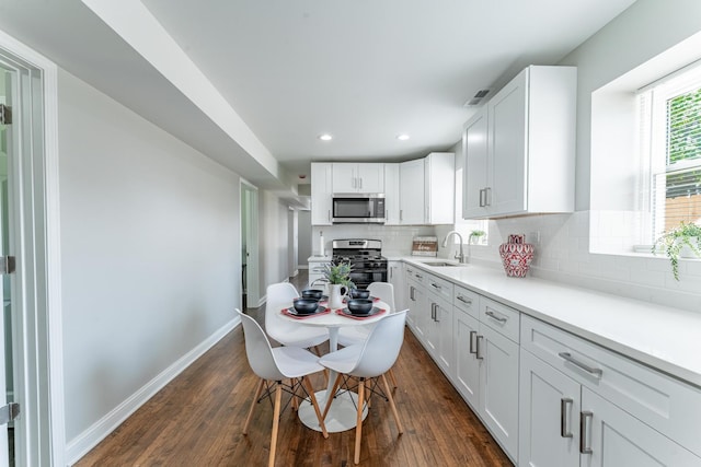 4438 S Knox Ave, Chicago, IL 60632 - kitchen with stainless steel appliances, tasteful backsplash, dark wood-type flooring, recessed lighting, and light countertops