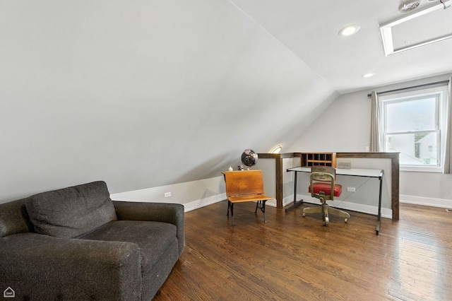 2314 N Mango Ave, Chicago, IL 60639 - living area featuring vaulted ceiling, wood finished floors, and recessed lighting
