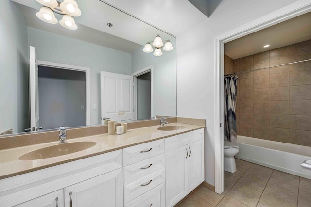 1250 S Michigan Ave Unit 2802, Chicago, IL 60605 - full bath featuring tile patterned flooring, double vanity, shower / bathtub combination with curtain, and a chandelier