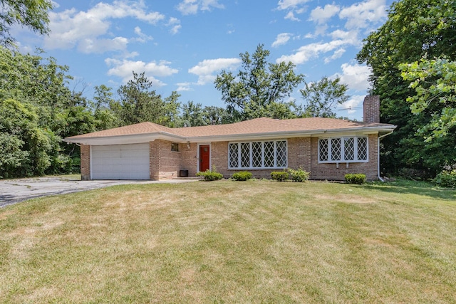 1717 Oak Lane Rd, Flossmoor, IL 60422 - ranch-style house with an attached garage, driveway, brick siding, and a chimney