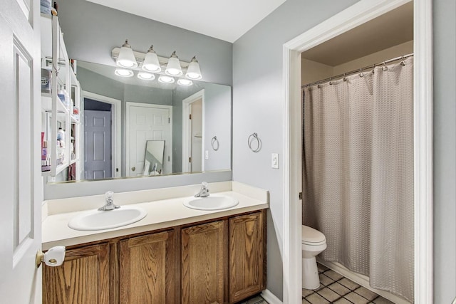 1996 Blackberry Ln, Hoffman Estates, IL 60169 - full bath with double vanity, tile patterned floors, and a shower with shower curtain