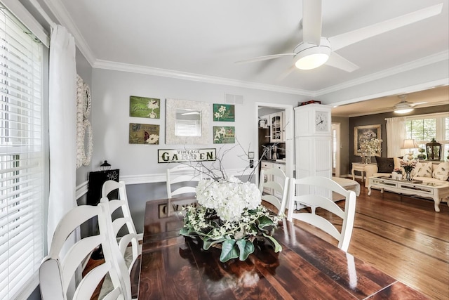 346 Colonial Cir, Geneva, IL 60134 - dining area with a ceiling fan, crown molding, and wood finished floors