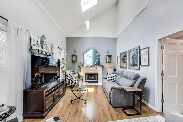 346 Colonial Cir, Geneva, IL 60134 - living room with a fireplace, high vaulted ceiling, and wood finished floors