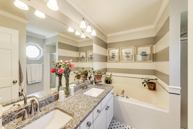 346 Colonial Cir, Geneva, IL 60134 - full bath featuring a bath, double vanity, and crown molding