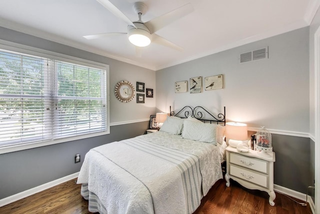 346 Colonial Cir, Geneva, IL 60134 - bedroom with a ceiling fan, dark wood-style flooring, and crown molding