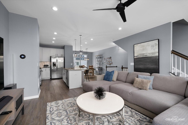 875 Finley Dr, Aurora, IL 60504 - living room with a ceiling fan, recessed lighting, and dark wood-type flooring