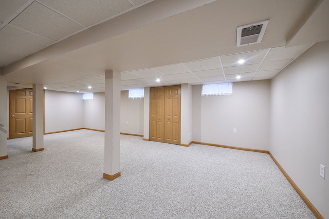 114 Kansas St, Geneva, IL 60134 - below grade area featuring light colored carpet, a drop ceiling, recessed lighting, and plenty of natural light