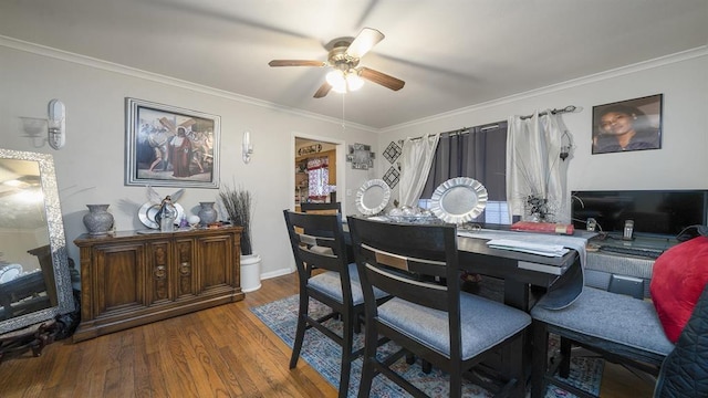 1524 Greenwood Ave, Rockford, IL 61107 - dining area with a ceiling fan, wood finished floors, and ornamental molding