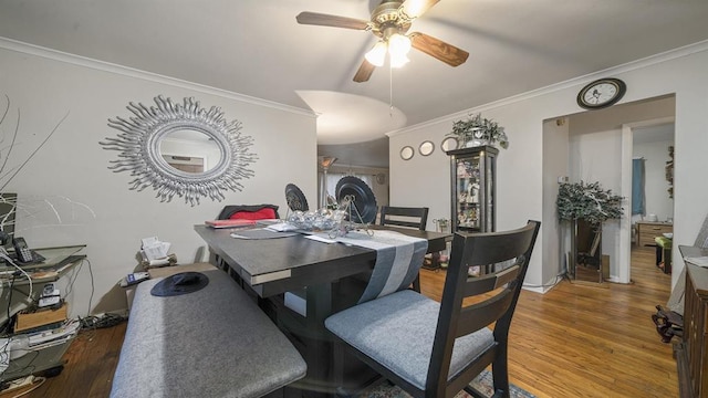 1524 Greenwood Ave, Rockford, IL 61107 - dining area featuring wood finished floors, ceiling fan, ornamental molding, and lofted ceiling