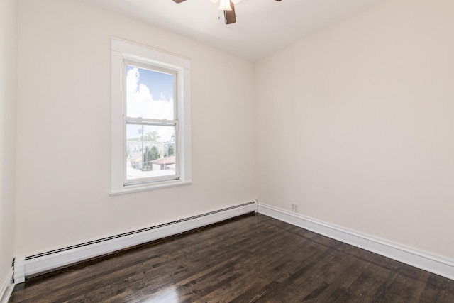 3029 N Haussen Ct, Chicago, IL 60618 - spare room featuring a baseboard heating unit, a ceiling fan, and dark wood-type flooring