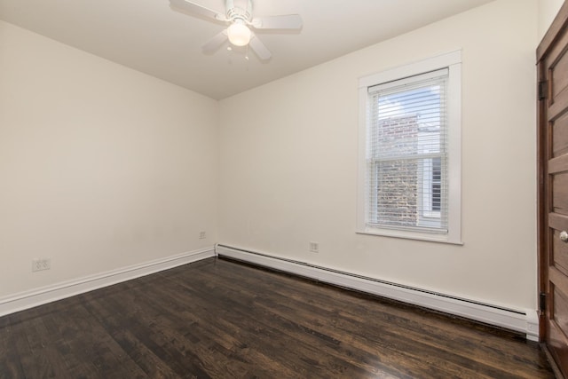 3029 N Haussen Ct, Chicago, IL 60618 - spare room with a baseboard radiator, dark wood-style flooring, and a ceiling fan