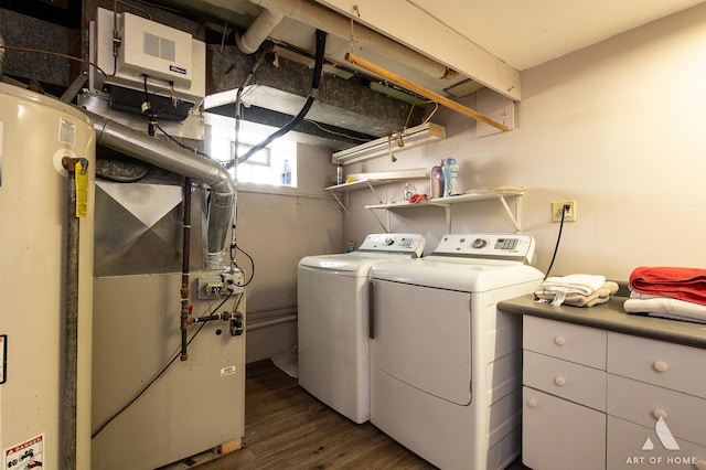 8226 Bob O Link Rd, Orland Park, IL 60462 - washroom with separate washer and dryer, dark wood-type flooring, gas water heater, and heating unit