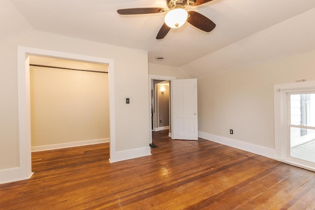 616 N Main St, Pontiac, IL 61764 - unfurnished bedroom featuring lofted ceiling, wood-type flooring, and a ceiling fan
