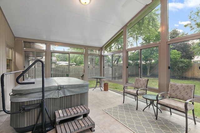 1622 Pickwick Ln, Dekalb, IL 60115 - sunroom / solarium featuring a hot tub and lofted ceiling