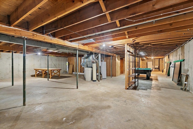 1622 Pickwick Ln, Dekalb, IL 60115 - unfinished basement with gas water heater and billiards table