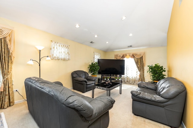1905 Oxley Cir, Naperville, IL 60563 - living room with light colored carpet, recessed lighting, and vaulted ceiling