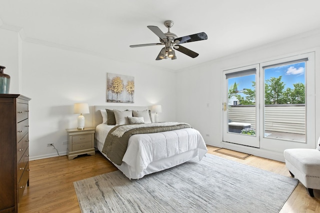 1708 W Chicago Ave Unit 3, Chicago, IL 60622 - bedroom with access to exterior, crown molding, light wood-type flooring, and a ceiling fan