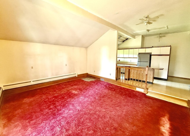 214 S Rising Rd, Champaign, IL 61822 - additional living space with baseboard heating, lofted ceiling, a ceiling fan, and carpet floors