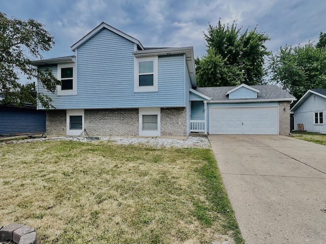 3219 Quincy Ct, Joliet, IL 60431 - split level home with brick siding, an attached garage, a front yard, and driveway