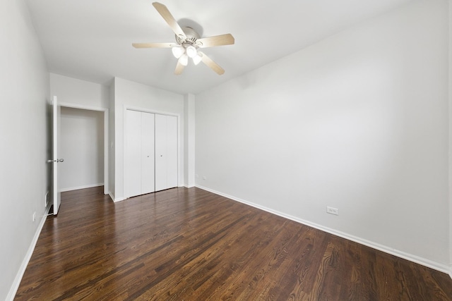 519 S Maplewood Ave Unit 4S, Chicago, IL 60612 - unfurnished bedroom with a closet, dark wood-style flooring, and a ceiling fan