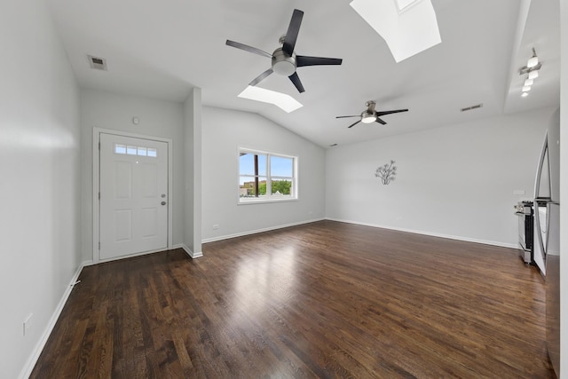 519 S Maplewood Ave Unit 4S, Chicago, IL 60612 - foyer entrance with a skylight, ceiling fan, dark wood-style flooring, and lofted ceiling