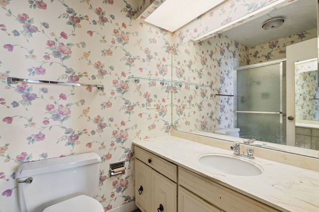 7033 N Kedzie Ave Unit 911, Chicago, IL 60645 - bathroom featuring wallpapered walls, vanity, and a shower stall