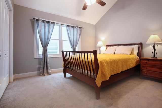 1915 N Albany Ave, Chicago, IL 60647 - bedroom with vaulted ceiling, light carpet, a closet, and ceiling fan