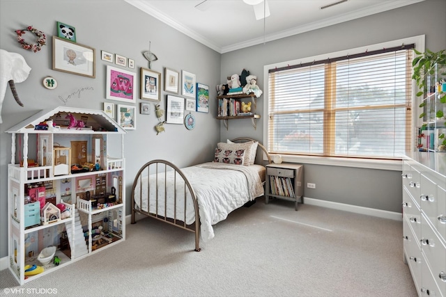 2107 W Belmont Ave Unit 2C, Chicago, IL 60618 - bedroom with carpet floors, ornamental molding, and a ceiling fan
