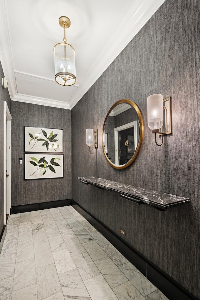 3750 N Lake Shore Dr Unit 16H, Chicago, IL 60613 - corridor featuring marble finish flooring and ornamental molding
