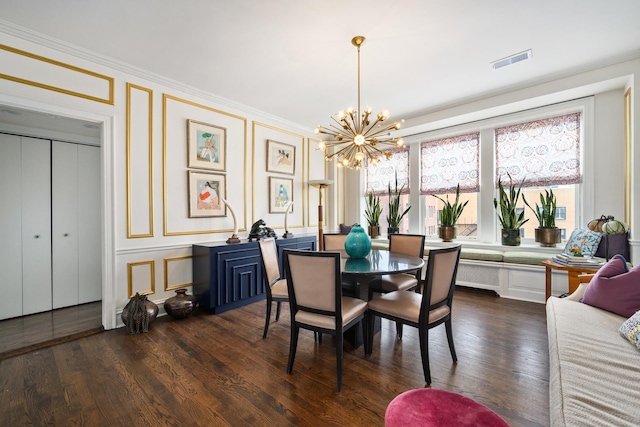 3750 N Lake Shore Dr Unit 16H, Chicago, IL 60613 - dining area with a chandelier, dark wood finished floors, and a decorative wall