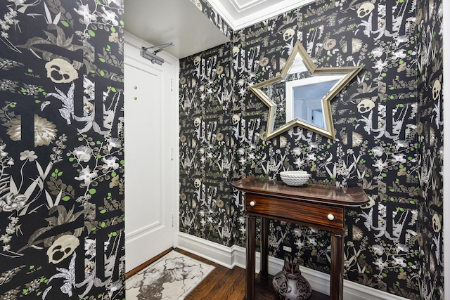 3750 N Lake Shore Dr Unit 16H, Chicago, IL 60613 - bathroom featuring wallpapered walls and wood finished floors