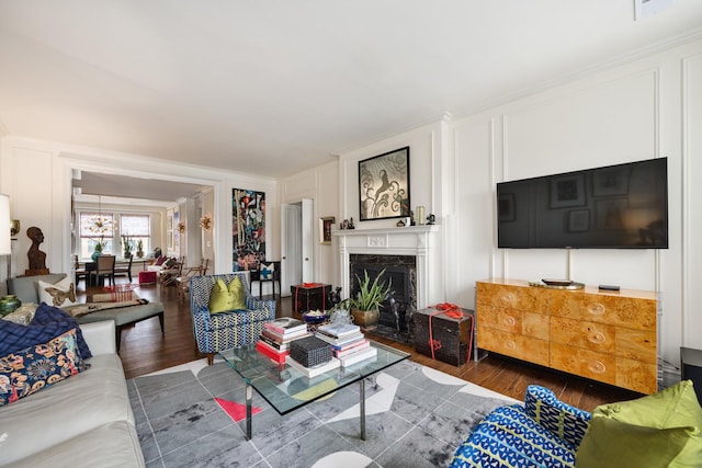3750 N Lake Shore Dr Unit 16H, Chicago, IL 60613 - living room with a decorative wall, wood finished floors, and a premium fireplace