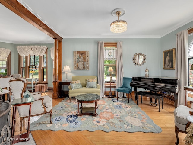 442 Du Page St, Elgin, IL 60120 - living area with healthy amount of natural light, ornamental molding, and wood finished floors