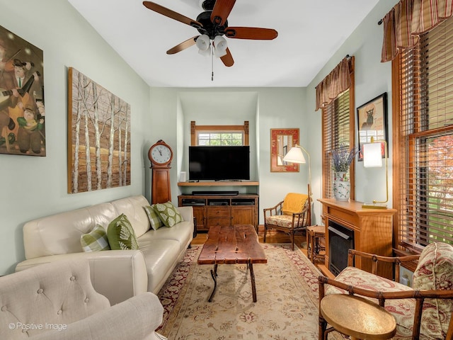 442 Du Page St, Elgin, IL 60120 - living room with wood finished floors and a ceiling fan