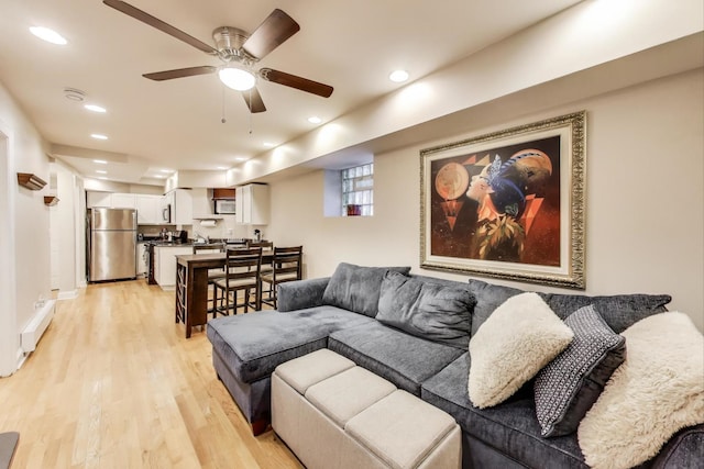 3117 N Orchard St Unit Ge, Chicago, IL 60657 - living area featuring light wood-style flooring, recessed lighting, and a ceiling fan