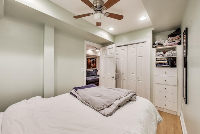 3117 N Orchard St Unit Ge, Chicago, IL 60657 - bedroom with light wood-type flooring, a closet, recessed lighting, and ceiling fan